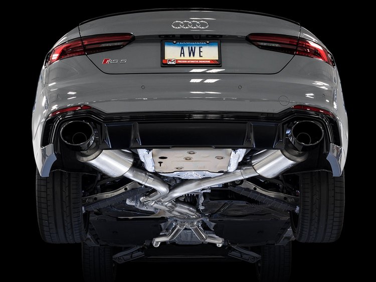 AWE Touring Edition Exhaust for Audi B9 RS 5 Sportback - Resonated for Performance Catalysts - Diamond Black RS-style Tips