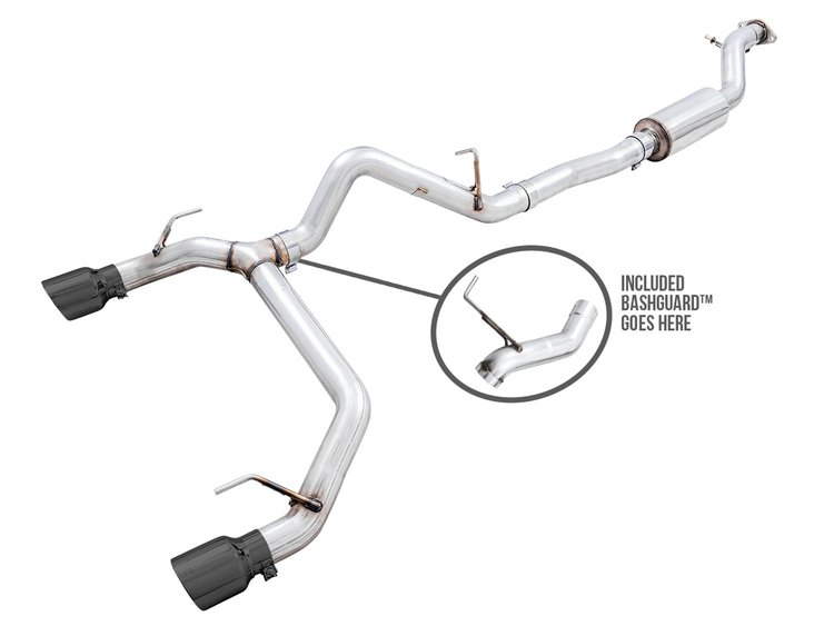 AWE 0FG Catback Exhaust for Ford Bronco with BashGuard - Dual 4.5" Diamond Black Tips