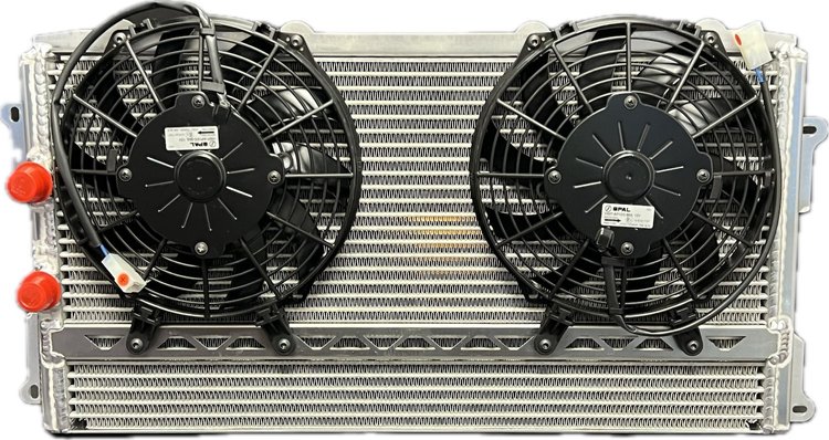 ORA.DB-30401.MOD NASCAR Whelen Modified Double-Pass Oil Cooler, 23 in. x 15 in., w/ Dual SPAL 9 in. Puller Fans