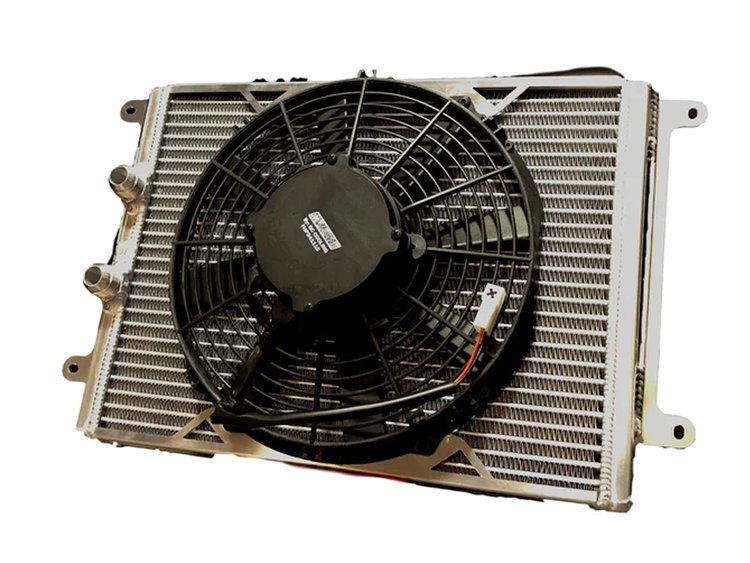 ORA.SLM Super Late-Model Double-Pass Oil Cooler, w/ 11 in. SPAL Puller Fan, 17.5 in. x 12.25 in. x 1.25 in.