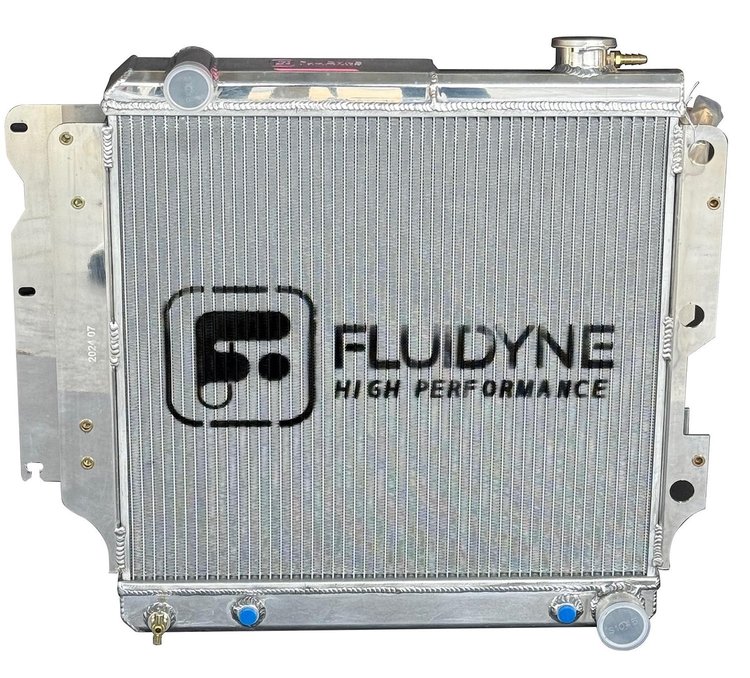 RJP.2R2621.A 2-Row Aluminum Radiator, 1987-2006 Jeep Wrangler w/ Small Block Chevy, Automatic, Polished, 26 in. x 21 in.