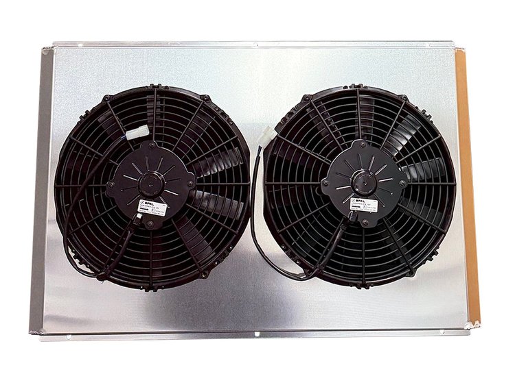 SHR.028 Aluminum Fan Shroud, w/ Dual 12 V Fans, Width: 26.75 in., Height: 19.25 in., Depth: 3.5 in.