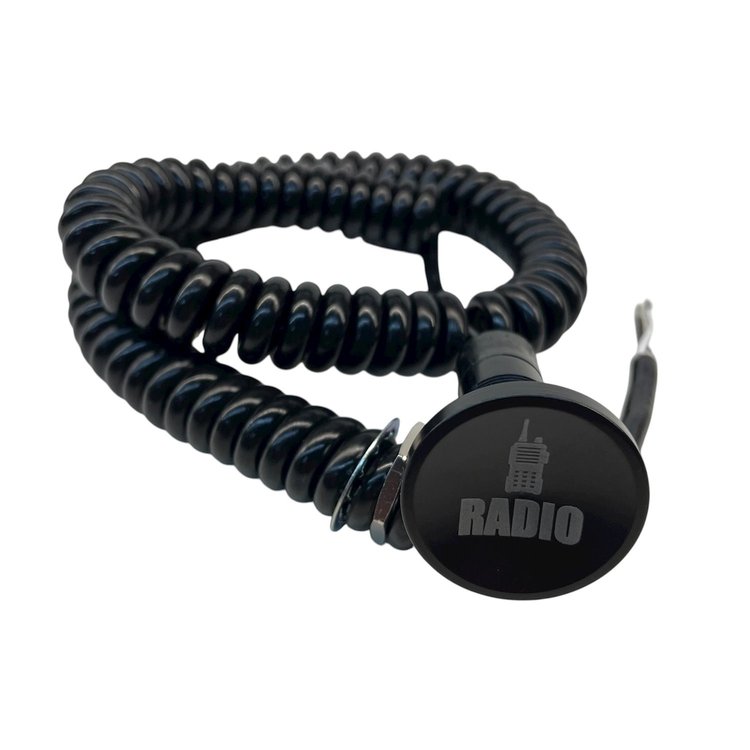 3109-CBLK-RR Shredder Racing Radio Button [Black Engraved, Billet Aluminum, Concave, Momentary, Push Button Switch, Corded]
