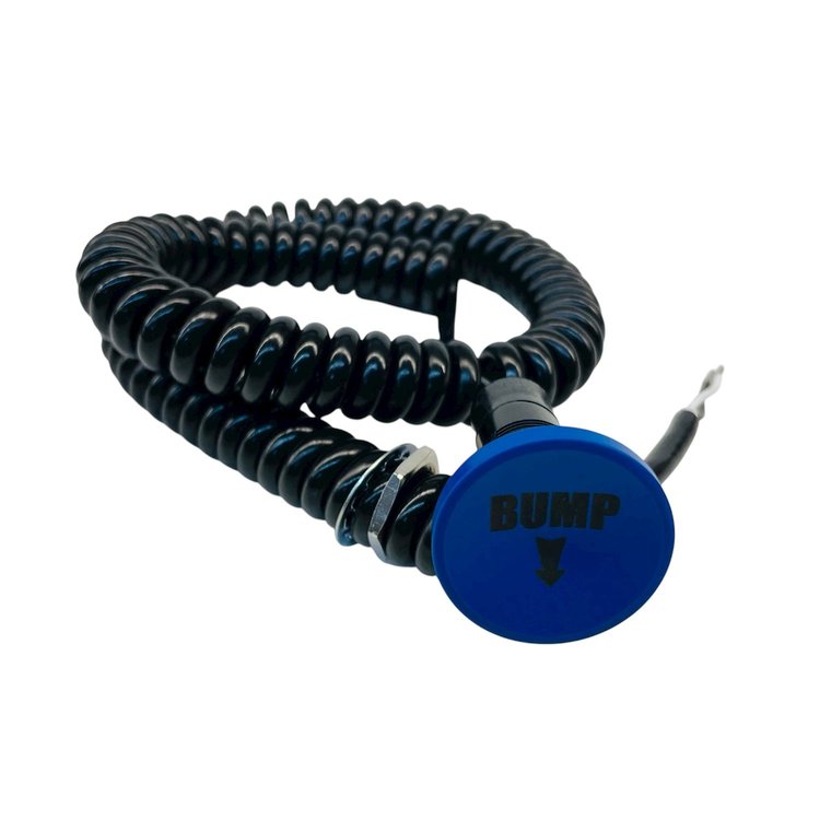 3109-CBLU-BD Shredder Bump Down Button [Blue Engraved, Billet Aluminum, Concave, Momentary, Push Button Switch, Corded]