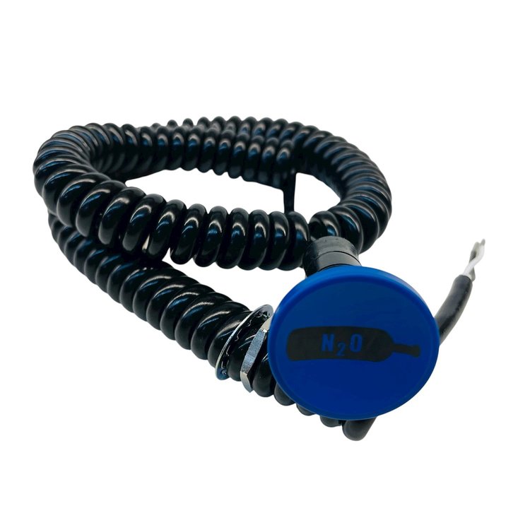 3109-CBLU-NS Shredder Nitrous Button [Blue Engraved, Billet Aluminum, Concave, Momentary, Push Button Switch, Corded]