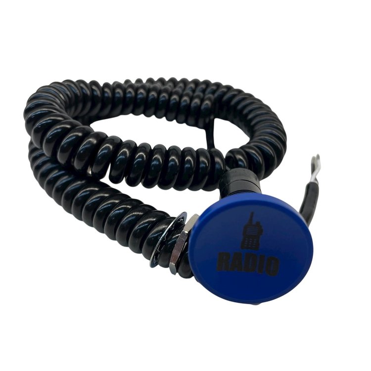 3109-CBLU-RR Shredder Racing Radio Button [Blue Engraved, Billet Aluminum, Concave, Momentary, Push Button Switch, Corded]
