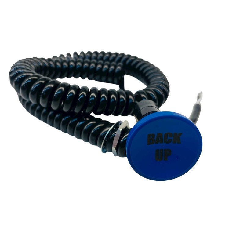 3109-CBLU-RV Shredder Reverse Button [Blue Engraved, Billet Aluminum, Concave, Momentary, Push Button Switch, Corded]