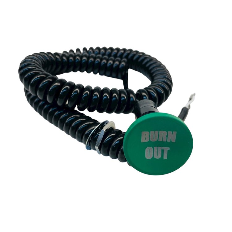 3109-CGRN-BO Shredder Burnout Button [Green Engraved, Billet Aluminum, Concave, Momentary, Push Button Switch, Corded]