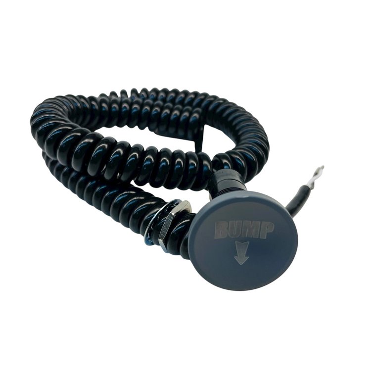 3109-CGRY-BD Shredder Bump Down Button [Grey Engraved, Billet Aluminum, Concave, Momentary, Push Button Switch, Corded]