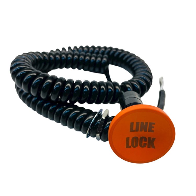 3109-CORG-LL Shredder Linelock Button [Orange Engraved, Billet Aluminum, Concave, Momentary, Push Button Switch, Corded]