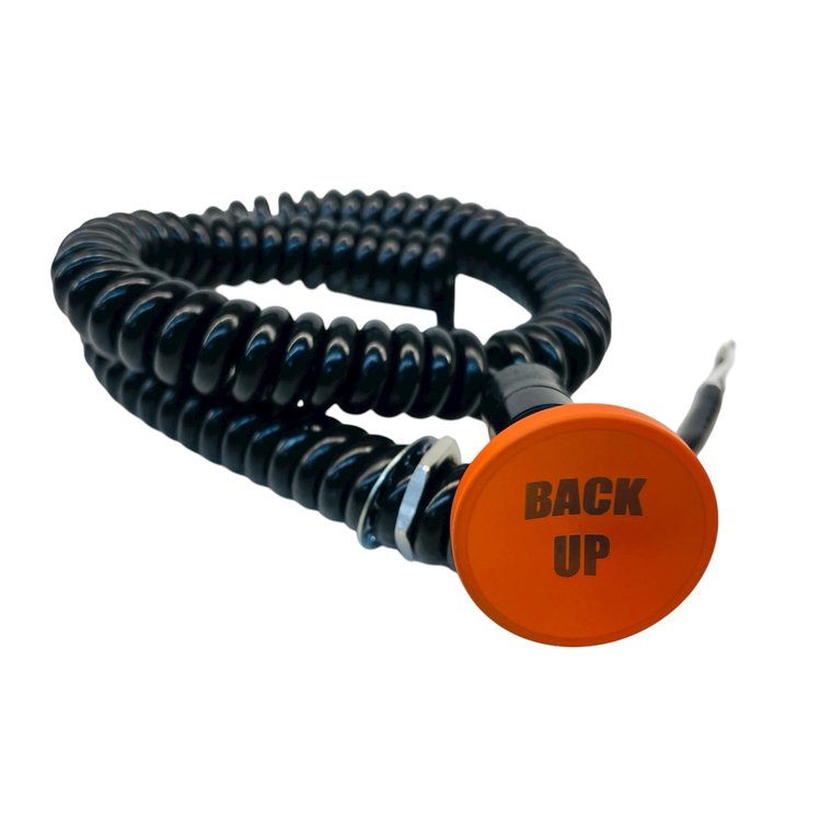 3109-CORG-RV Shredder Reverse Button [Orange Engraved, Billet Aluminum, Concave, Momentary, Push Button Switch, Corded]