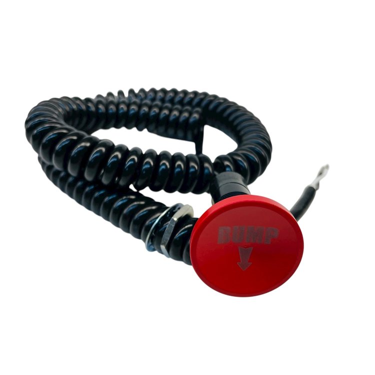 3109-CRED-BD Shredder Bump Down Button [Red Engraved, Billet Aluminum, Concave, Momentary, Push Button Switch, Corded]
