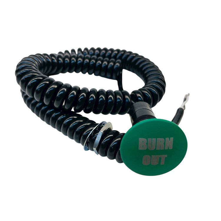 3109-MGRN-BO Shredder Burnout Button [Green Engraved, Billet Aluminum, Mushroom, Momentary, Push Button Switch, Corded]