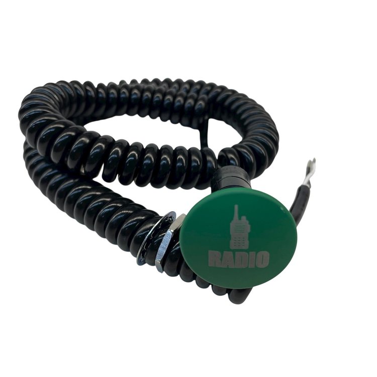 3109-MGRN-RR Shredder Racing Radio Button [Green Engraved, Billet Aluminum, Mushroom, Momentary, Push Button Switch, Corded]