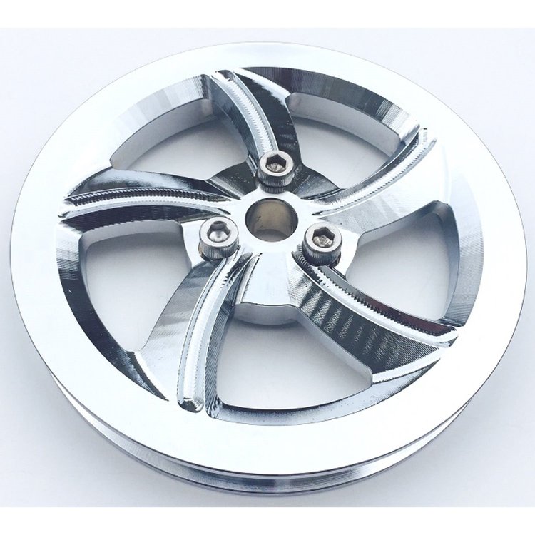 5" 5-Blade Double Cut V-Belt Vacuum Pump Pulley Chrome