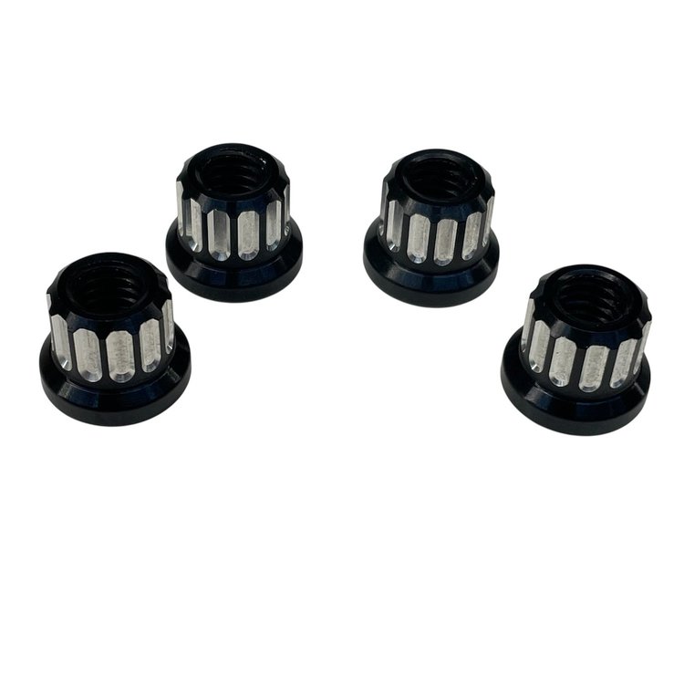 7505-313M-C Carburetor Nuts [12-Point, 5/16 in.-18, Billet Aluminum, Black Machined, Set of 4]