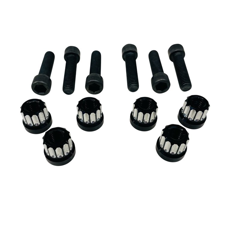 7505-375M Junior Dragster Lug Nuts [12-Point, 3/8 in.-16, Billet Aluminum, Black Machined, Includes Bolts, Set of 6]