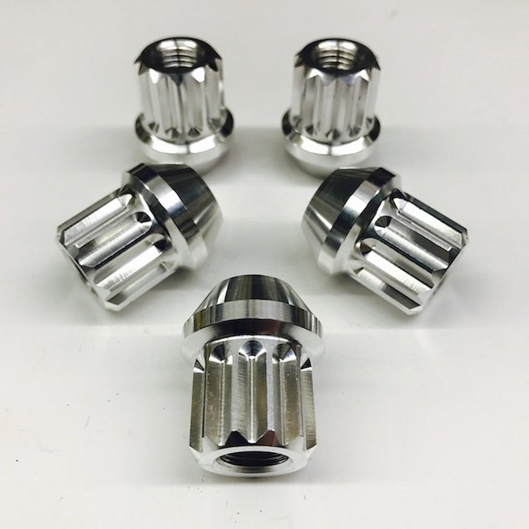 7605-14MP Billet Aluminum 12 Pt Lug Nuts [14 mm Open Tapered Seat, Polished, Set of 5]
