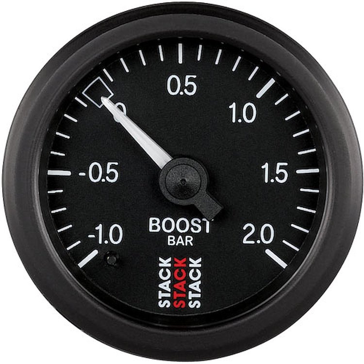 GAUGE BOOST PRESS MECH 52MM BLACK -1 TO +2 BAR T-FITTING 0.187 BARB M