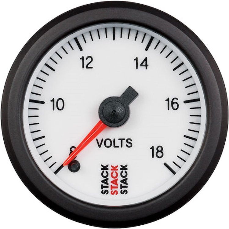 GAUGE BATTERY VOLTAGE PRO STEPPER MOTOR 52MM WHT 8-18V