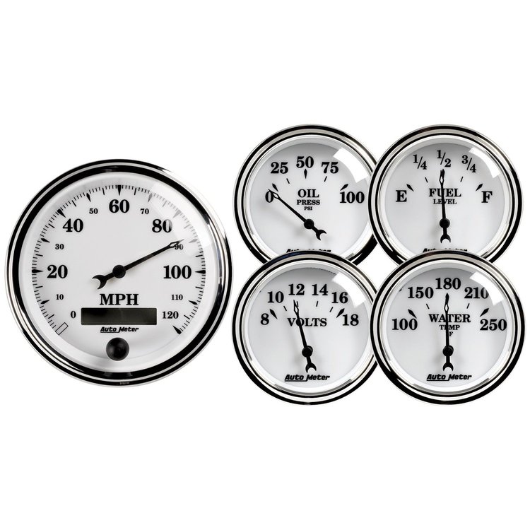 Old Tyme White II 5-Gauge Kit 3-3/8" Electrical Speedometer (120 mph)