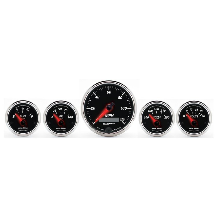 Designer Black II 5-Gauge Kit 3-3/8" Electrical Speedometer (120 mph)