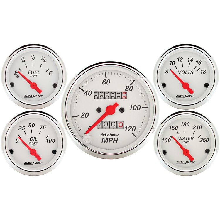 Arctic White 5-Gauge Kit 3-1/8" Mechanical Speedometer (120 mph)