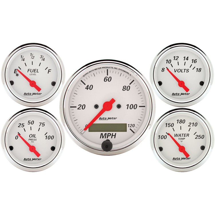 Arctic White 5-Gauge Kit 3-1/8" Electrical Speedometer (120 mph)