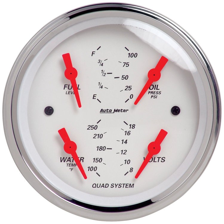 Arctic White Quad Gauge 3-3/8" Electrical
