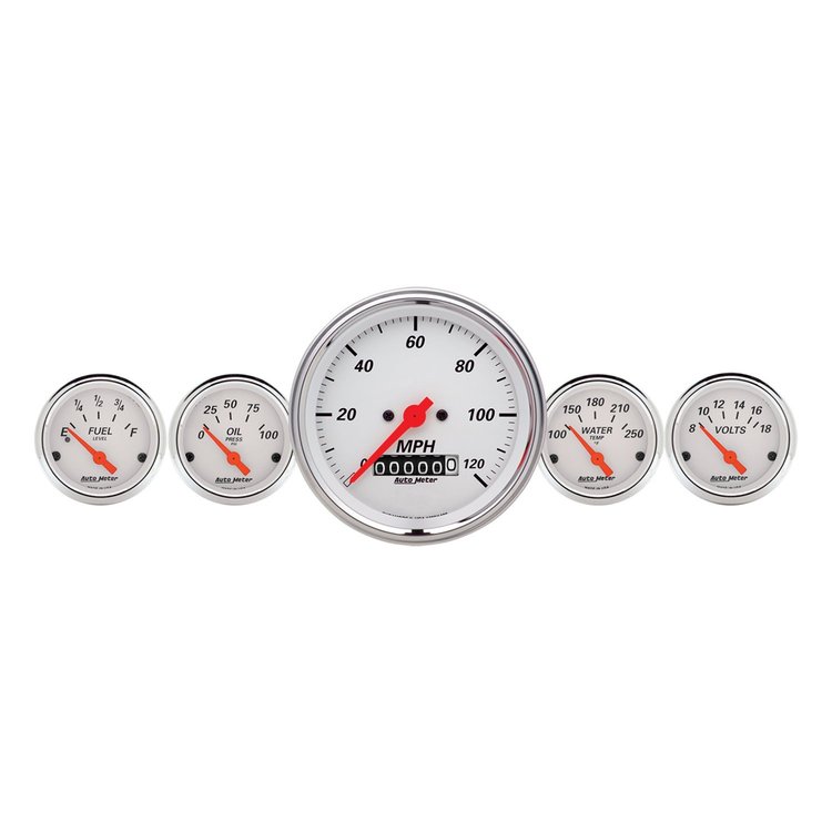 Arctic White 5-Gauge Kit 3-3/8" Speedometer (120 mph, Manual Odometer)