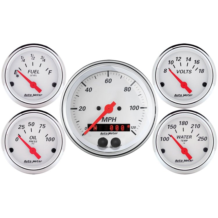 Arctic White 5-Gauge Kit 3-3/8" Speedometer (120 mph, Digital Display)