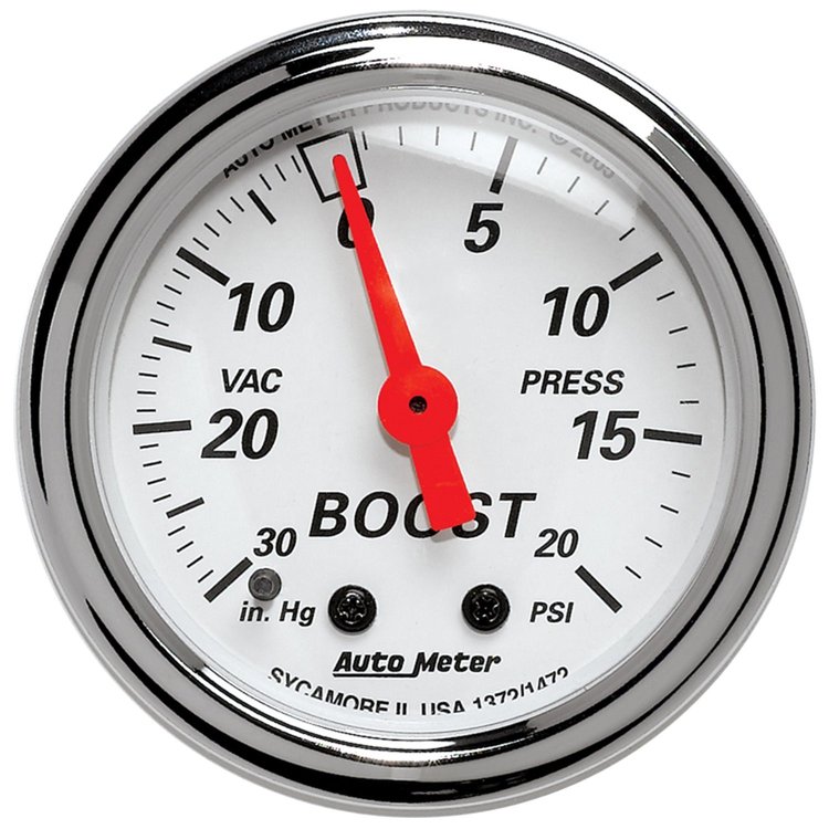 Arctic White Vacuum/Boost Gauge 2-1/16" Mechanical