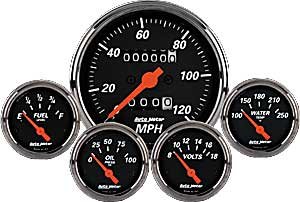 Designer Black 5-Gauge Kit 3-1/8" Mechanical Speedometer (120 mph)