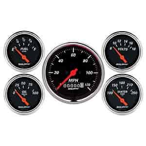 Designer Black 5-Gauge Kit 3-3/8" Speedometer (120 mph, Manual Odometer)
