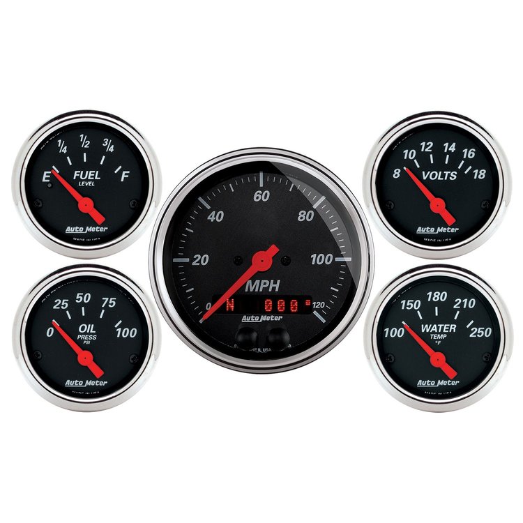 Designer Black 5-Gauge Kit 3-3/8" Speedometer (120 mph, Digital Display)