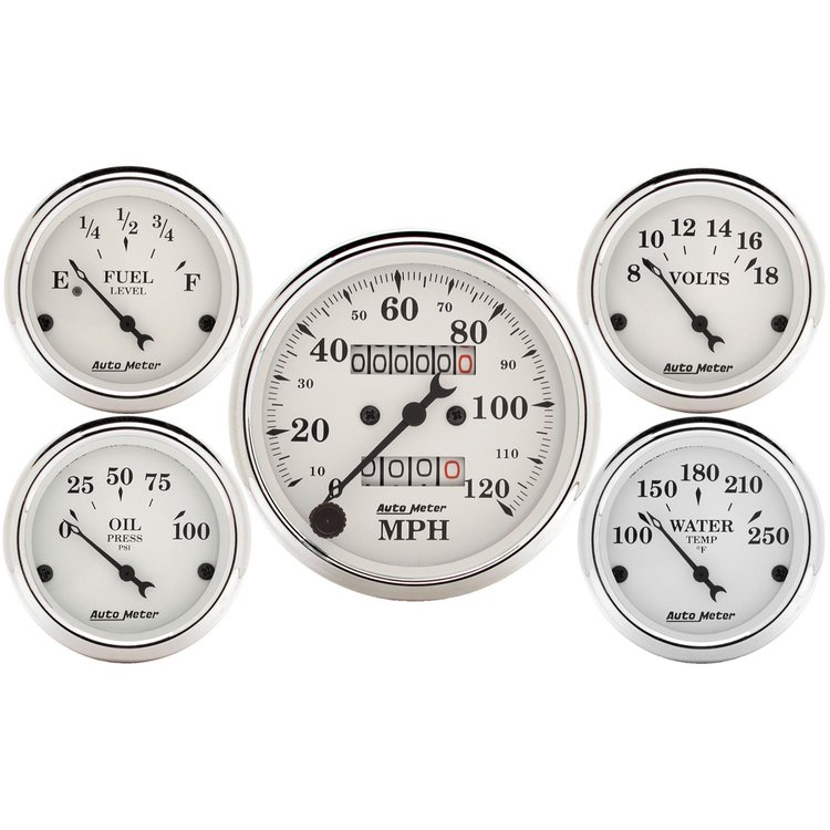 Old Tyme White 5-Gauge Kit 3-1/8" Mechanical Speedometer (120 mph)