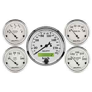 Old Tyme White 5-Gauge Kit 3-1/8" Electrical Speedometer (190 kph)