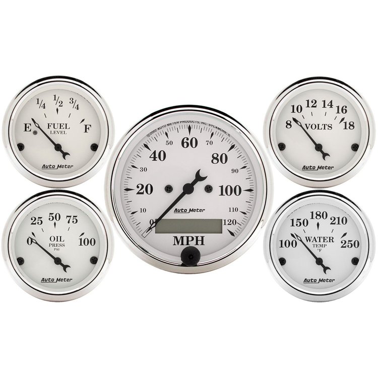 Old Tyme White 5-Gauge Kit 3-1/8" Electrical Speedometer (120 mph)
