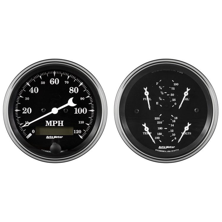 Old Tyme Black 2-Gauge Kit Includes: 3-3/8" Speedometer