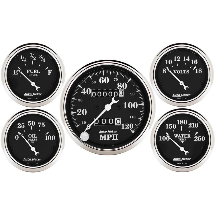 Old Tyme Black 5-Gauge Kit Includes: 3-1/8" Mechanical Speedometer (120 mph)