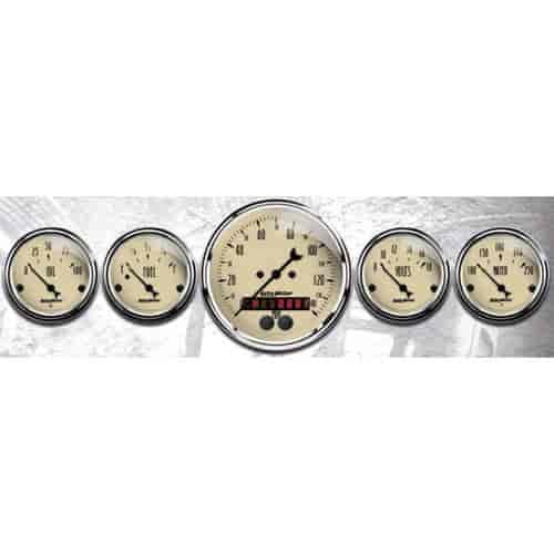 Antique Beige 5-Gauge Kit 3-3/8" Speedometer (120 mph, Digital Display)