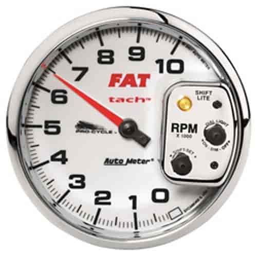 GAUGE TACH 5 10K RPM SHIFT- LITE 2/4 CYLINDER WHITE FAT TACH PRO-CYCLE