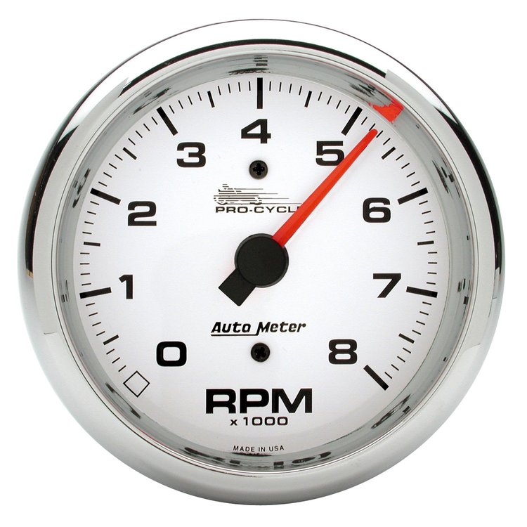 GAUGE TACH 3 3/4 8K RPM 2/4 CYLINDER WHITE PRO-CYCLE