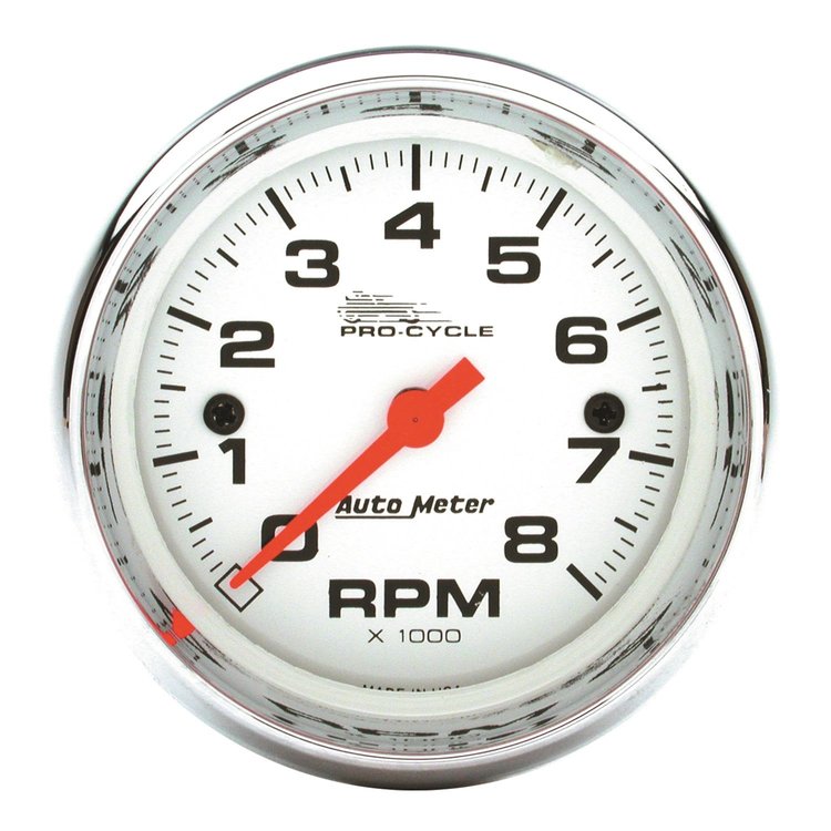 GAUGE TACH 2 5/8 8K RPM 2/4 CYLINDER WHITE PRO-CYCLE