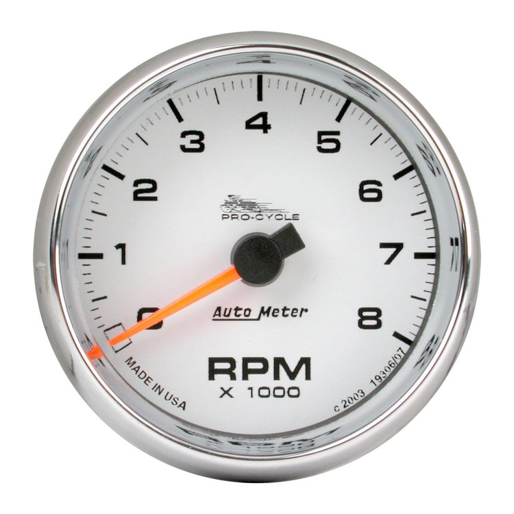 GAUGE TACH 2 5/8 8K RPM 2/4 CYLINDER WHITE PRO-CYCLE