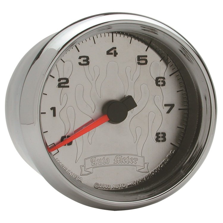 GAUGE TACH 2 5/8 8K RPM 2/4 CYLINDER CHROME FLAME PRO-CYCLE