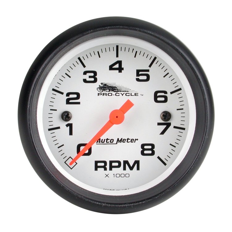GAUGE TACH 2 5/8 8K RPM 2/4 CYLINDER WHITE PRO-CYCLE