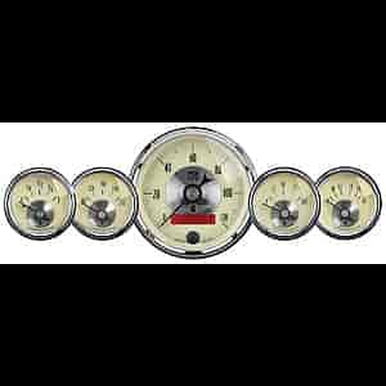 Antique Ivory 5-Gauge Kit 3-3/8" Speedometer w/Digital Odometer (120 mph)