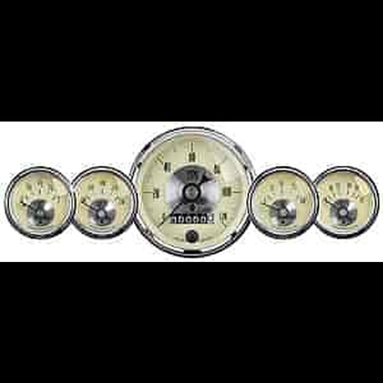 Antique Ivory 5-Gauge Kit 3-3/8" Speedometer w/Wheel Odometer (120 mph)