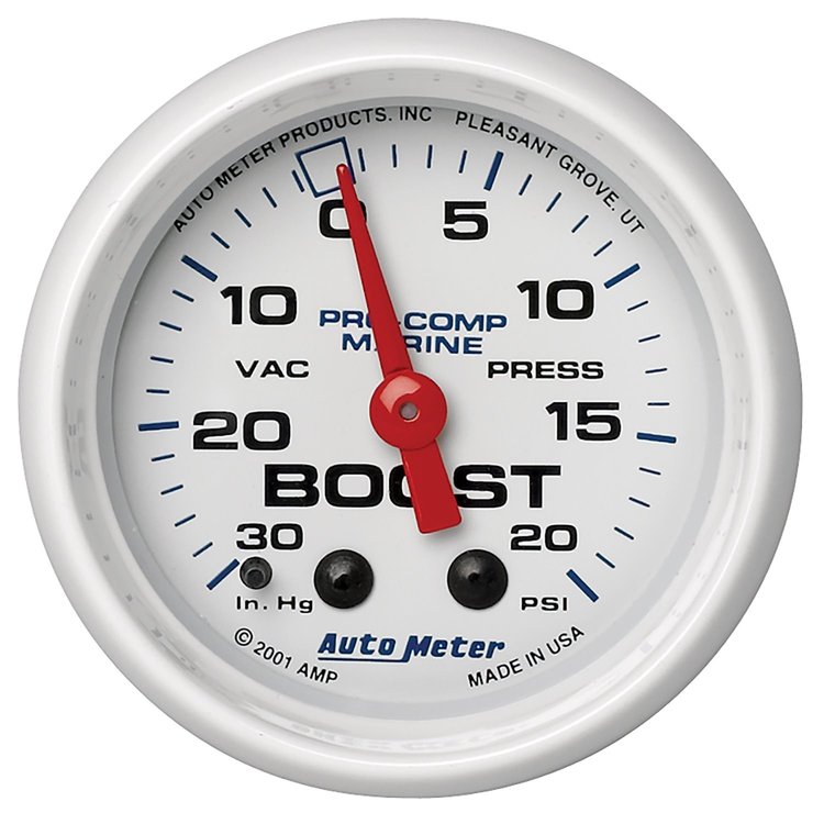 Pro-Comp White Phantom Marine Vacuum / Boost Gauge Diameter: 2-1/16"